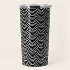 Japanese Waves Pattern Black on White Travel Mug Gallery Image 1