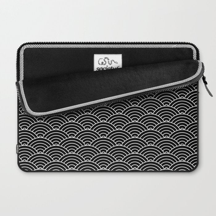 Japanese Waves Pattern Black on White Laptop Sleeve Gallery Image 2