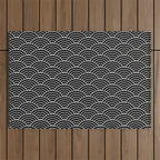 Japanese Waves Pattern Black on White Outdoor Rug Gallery Image 1