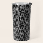 Japanese Waves Pattern Black on White Travel Mug Gallery Image 2
