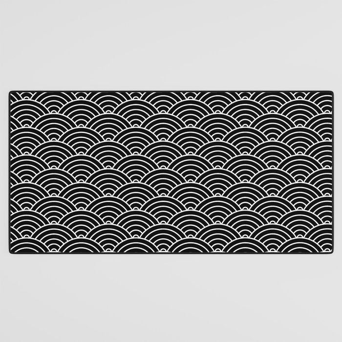 Japanese Waves Pattern Black on White Desk Mat Gallery Image 3