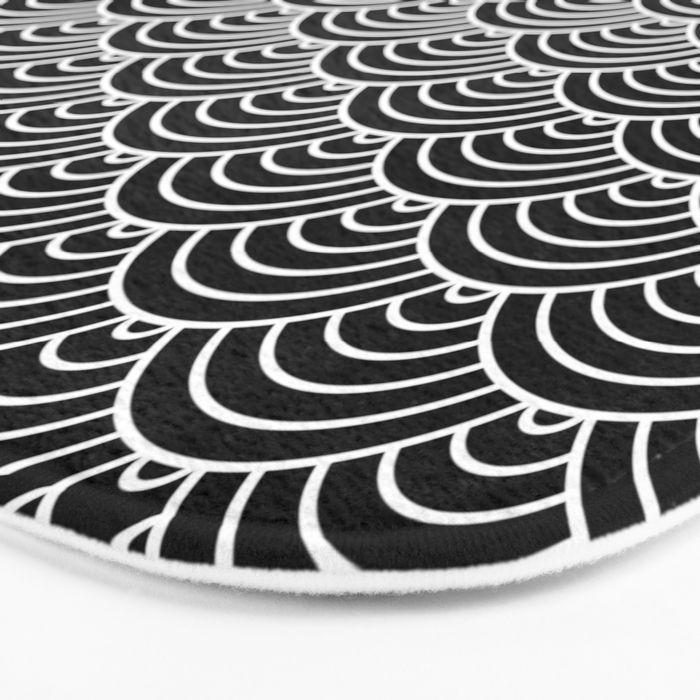 Japanese Waves Pattern Black on White Bath Mat Gallery Image 3