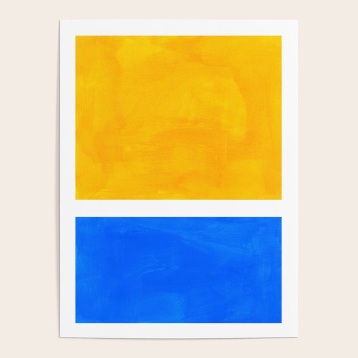 Primary Yellow Cerulean Blue Mid Century Modern Abstract Minimalist Rothko Color Field Squares Poster Gallery Image 1