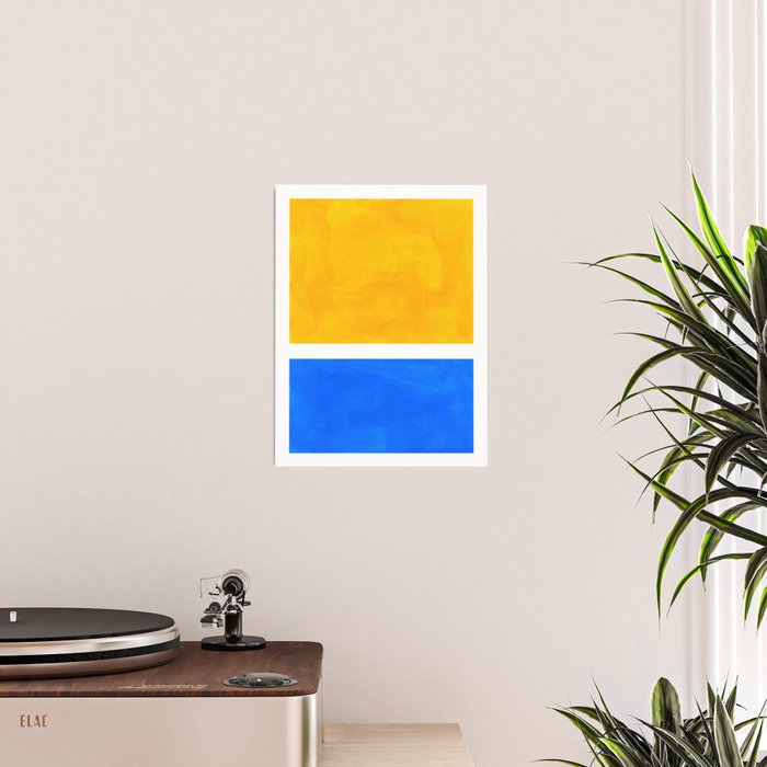 Primary Yellow Cerulean Blue Mid Century Modern Abstract Minimalist Rothko Color Field Squares Poster Gallery Image 2