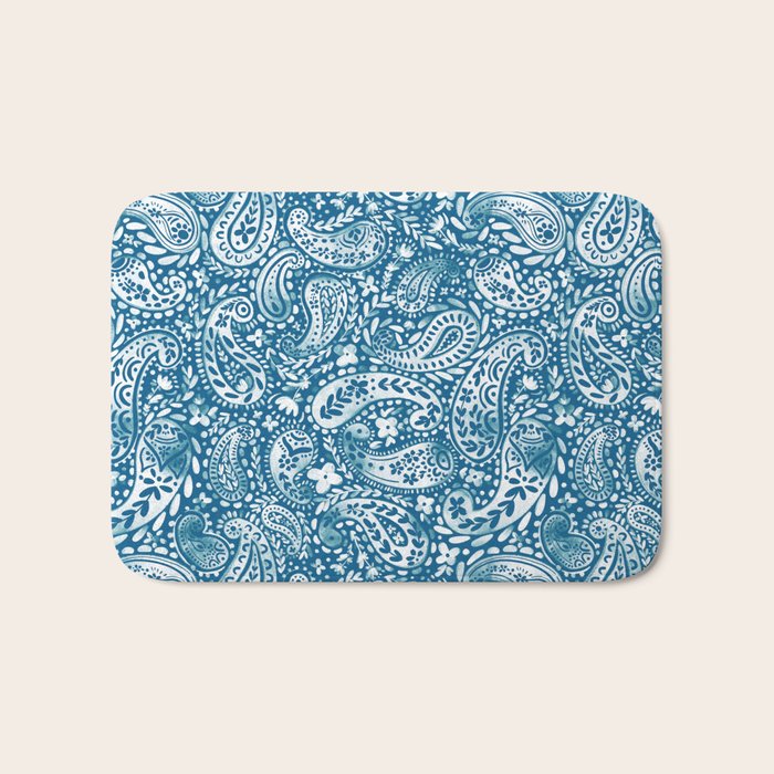 Paisley Indigo Nature Swirls Bath Mat Gallery Image 1