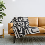 Mid Century Modern Cosmic Abstract 527 Black and Linen White Throw Blanket Gallery Image 1