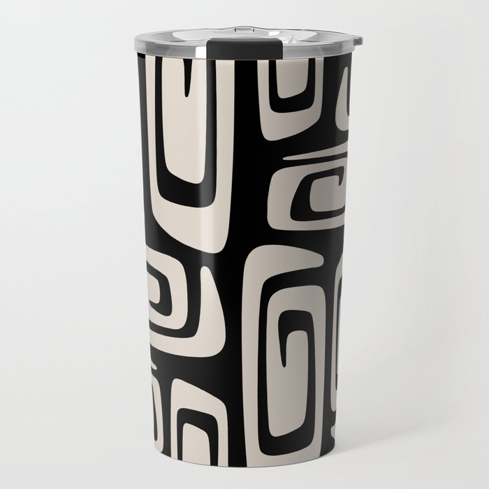 Mid Century Modern Cosmic Abstract 527 Black and Linen White Travel Mug Gallery Image 1