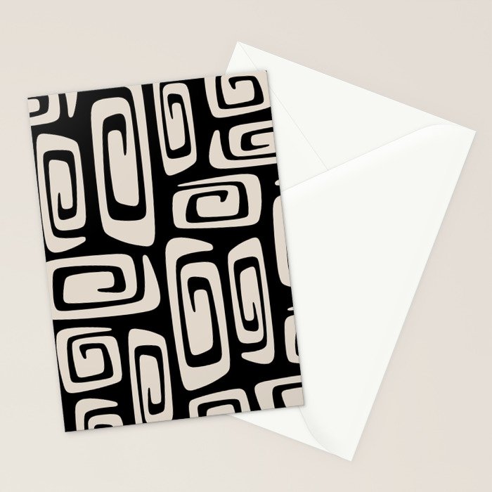 Mid Century Modern Cosmic Abstract 527 Black and Linen White Stationery Card Gallery Image 2
