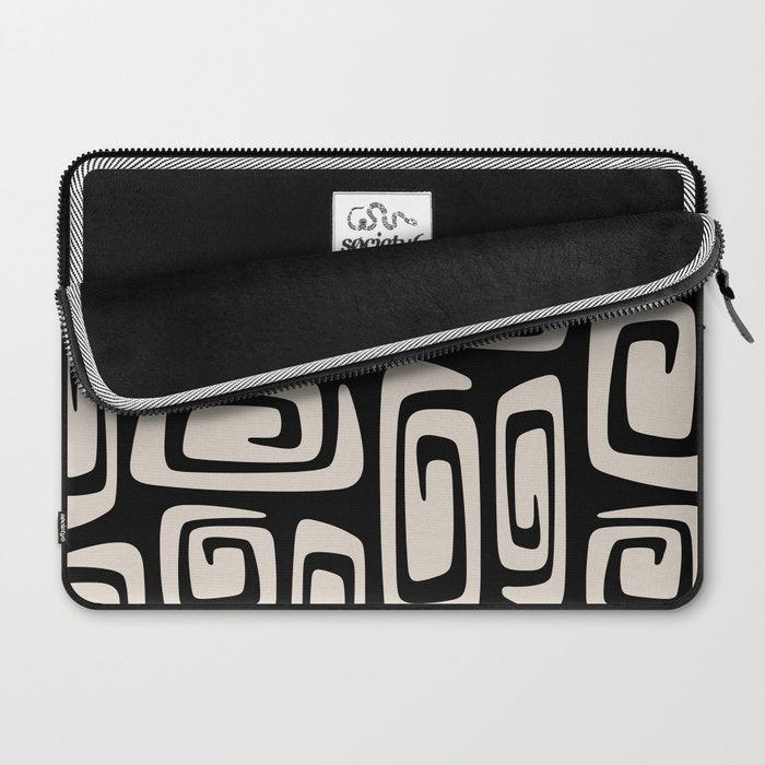 Mid Century Modern Cosmic Abstract 527 Black and Linen White Laptop Sleeve Gallery Image 2