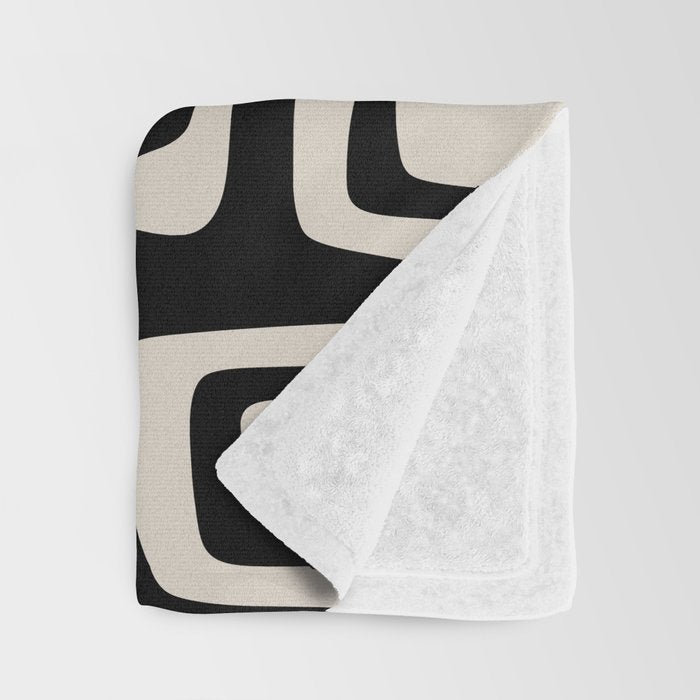 Mid Century Modern Cosmic Abstract 527 Black and Linen White Throw Blanket Gallery Image 3