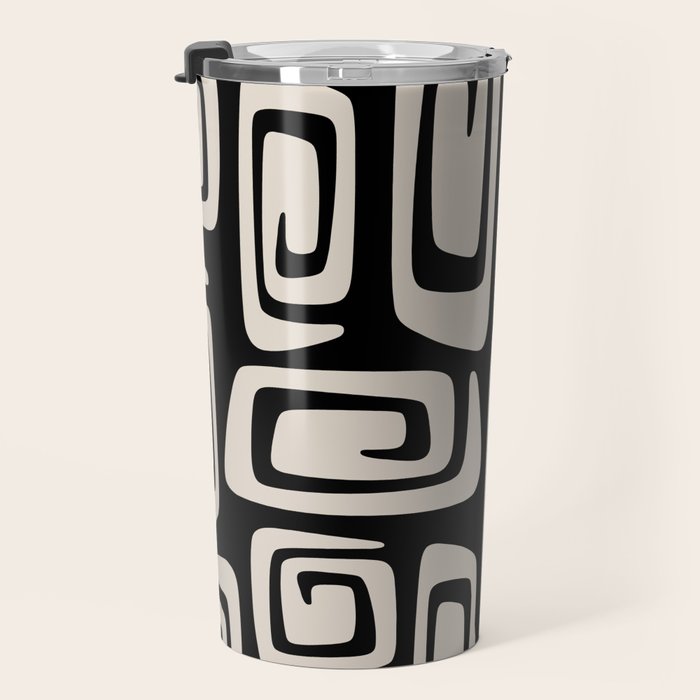 Mid Century Modern Cosmic Abstract 527 Black and Linen White Travel Mug Gallery Image 3