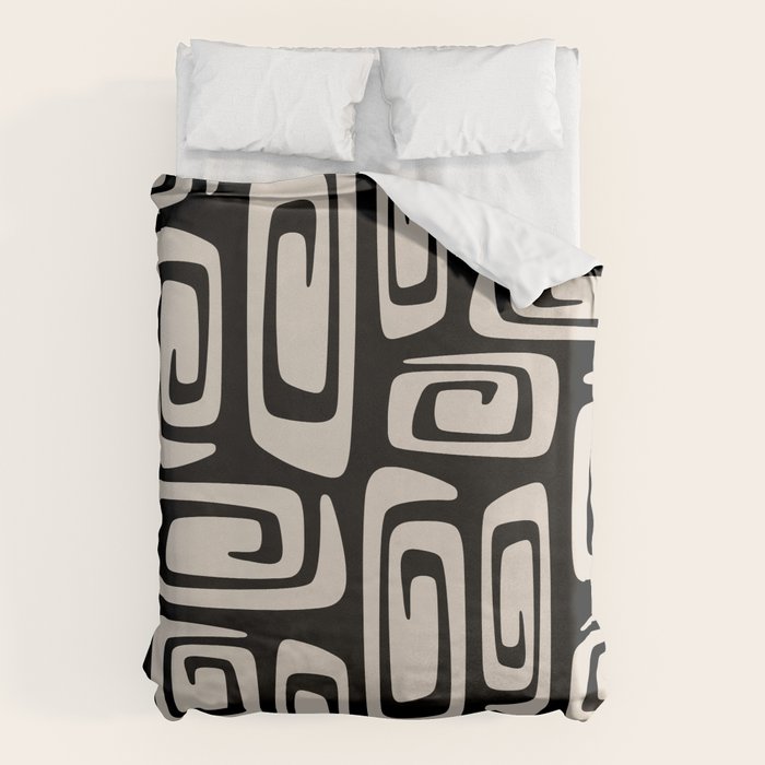 Mid Century Modern Cosmic Abstract 527 Black and Linen White Duvet Cover Gallery Image 1