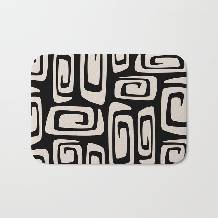Mid Century Modern Cosmic Abstract 527 Black and Linen White Bath Mat Gallery Image 1