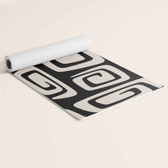 Mid Century Modern Cosmic Abstract 527 Black and Linen White Yoga Mat Gallery Image 2
