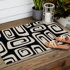Mid Century Modern Cosmic Abstract 527 Black and Linen White Outdoor Rug Gallery Image 2