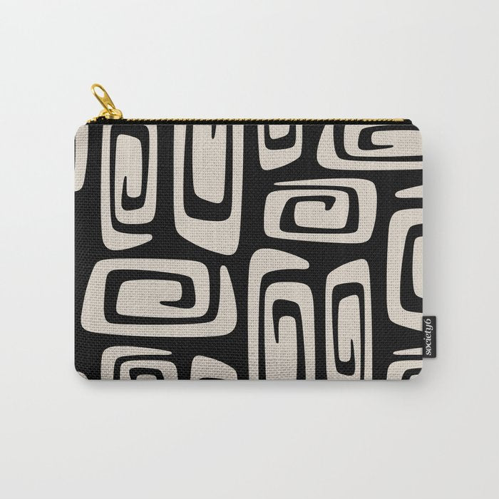 Mid Century Modern Cosmic Abstract 527 Black and Linen White Carry All Pouch Gallery Image 1