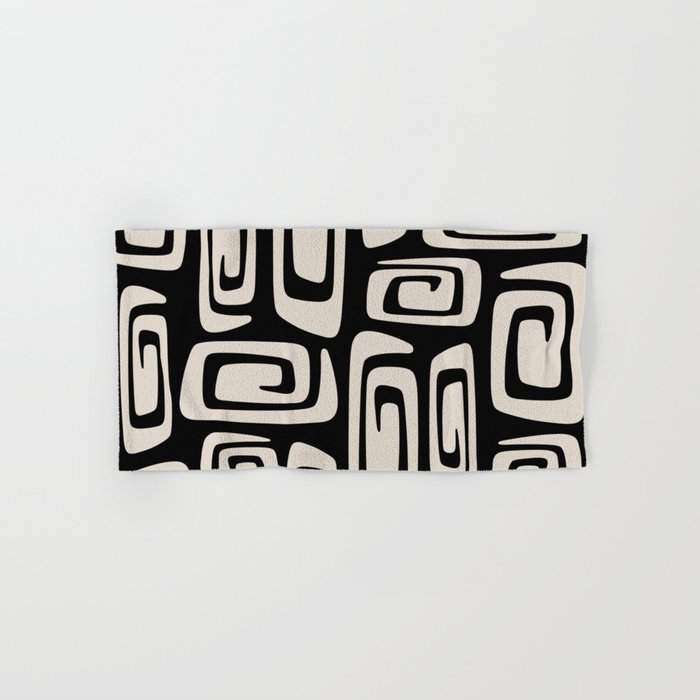 Mid Century Modern Cosmic Abstract 527 Black and Linen White Bath Towel Gallery Image 1