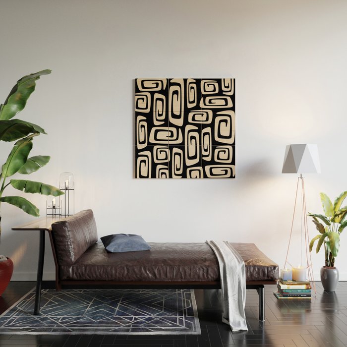 Mid Century Modern Cosmic Abstract 527 Black and Linen White Wood Wall Art Gallery Image 2
