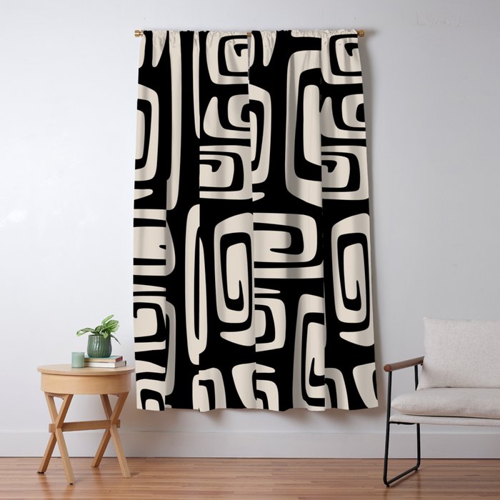 Mid Century Modern Cosmic Abstract 527 Black and Linen White Window Curtain Gallery Image 5