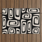 Mid Century Modern Cosmic Abstract 527 Black and Linen White Outdoor Rug Gallery Image 1