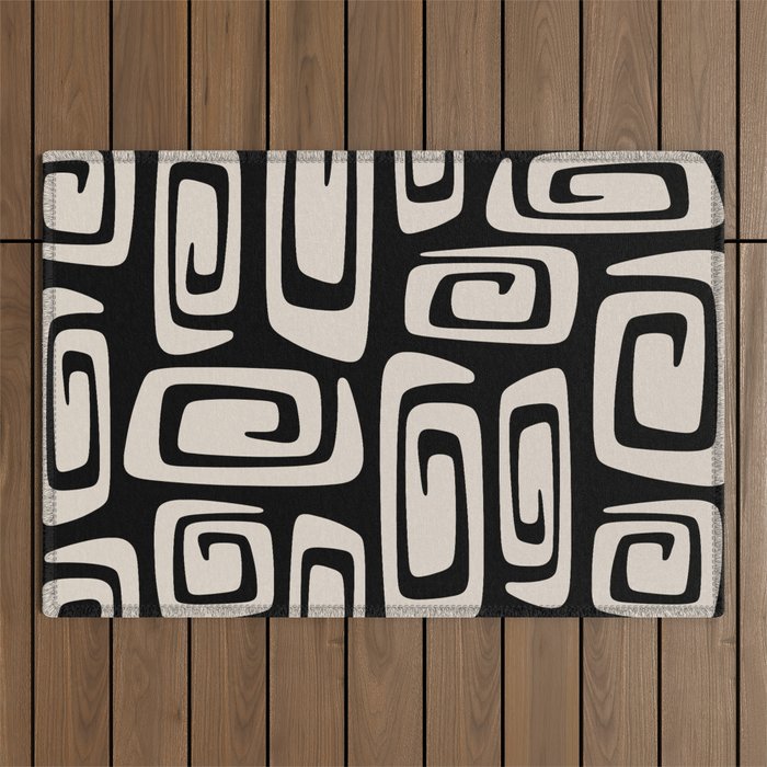 Mid Century Modern Cosmic Abstract 527 Black and Linen White Outdoor Rug Gallery Image 1