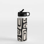 Mid Century Modern Cosmic Abstract 527 Black and Linen White Water Bottle Gallery Image 1