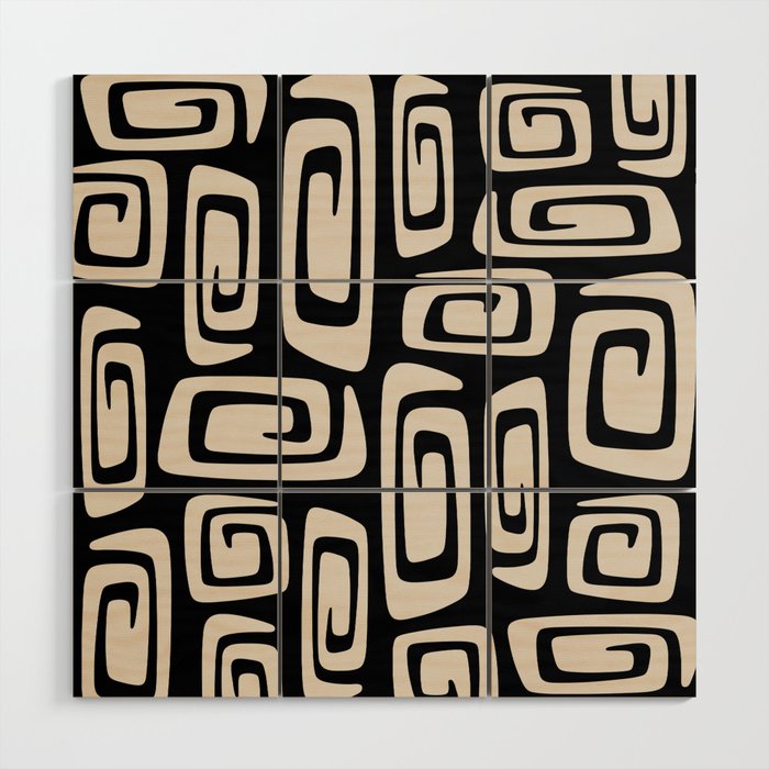 Mid Century Modern Cosmic Abstract 527 Black and Linen White Wood Wall Art Gallery Image 1