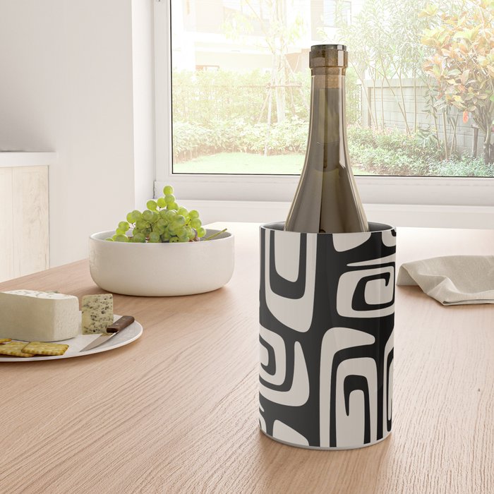 Mid Century Modern Cosmic Abstract 527 Black and Linen White Wine Chiller Gallery Image 4