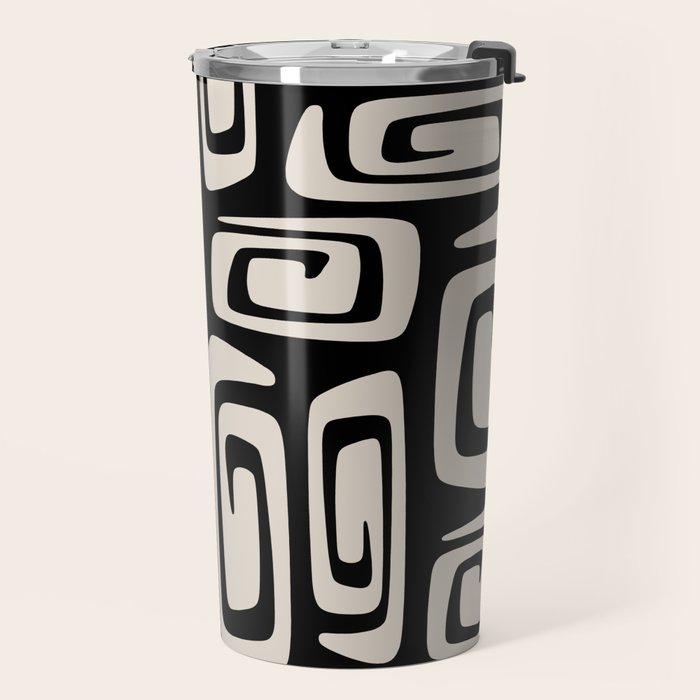 Mid Century Modern Cosmic Abstract 527 Black and Linen White Travel Mug Gallery Image 2