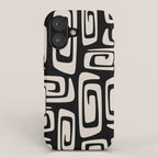 Mid Century Modern Cosmic Abstract 527 Black and Linen White iPhone Case Gallery Image 1