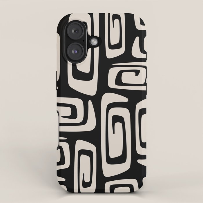 Mid Century Modern Cosmic Abstract 527 Black and Linen White iPhone Case Gallery Image 1
