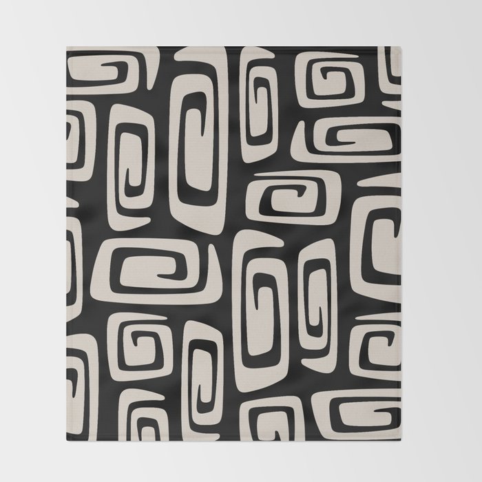 Mid Century Modern Cosmic Abstract 527 Black and Linen White Throw Blanket Gallery Image 2