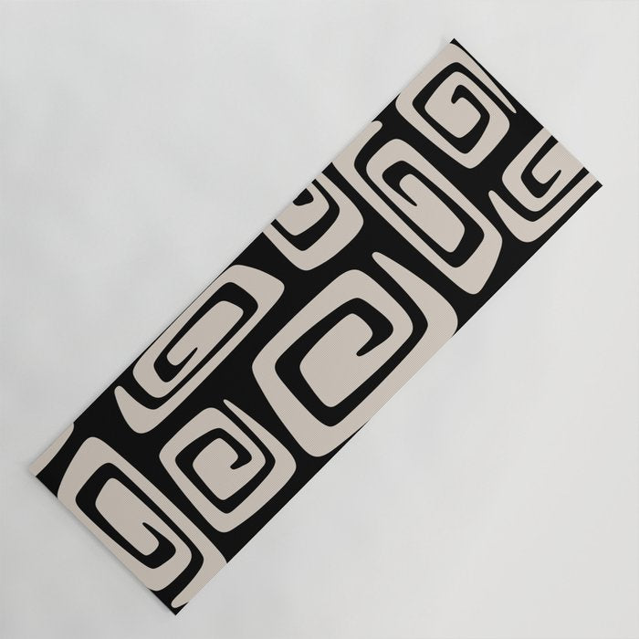 Mid Century Modern Cosmic Abstract 527 Black and Linen White Yoga Mat Gallery Image 1
