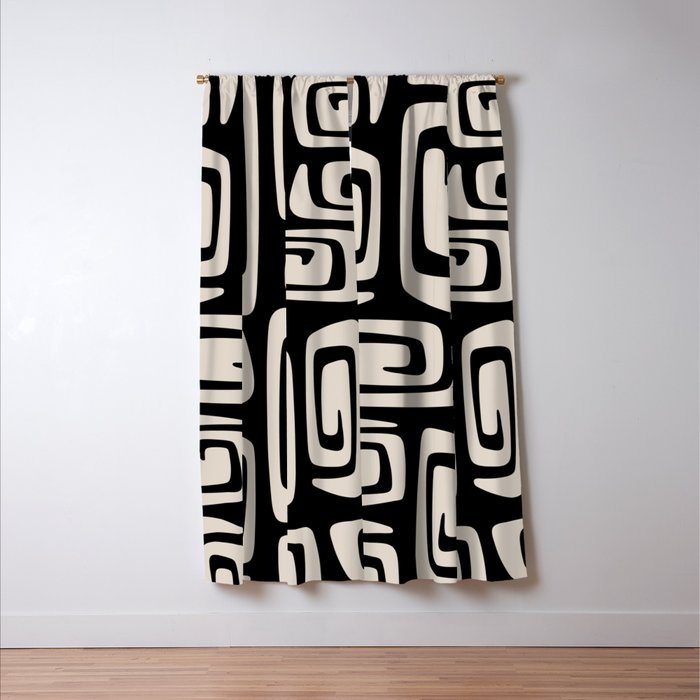Mid Century Modern Cosmic Abstract 527 Black and Linen White Window Curtain Gallery Image 3