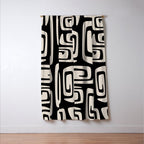 Mid Century Modern Cosmic Abstract 527 Black and Linen White Window Curtain Gallery Image 3