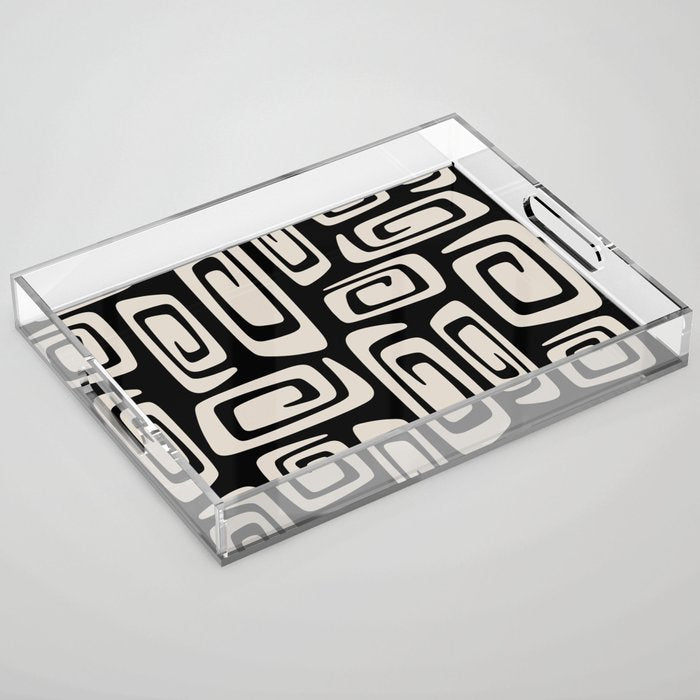 Mid Century Modern Cosmic Abstract 527 Black and Linen White Acrylic Tray Gallery Image 1