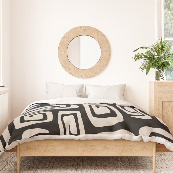 Mid Century Modern Cosmic Abstract 527 Black and Linen White Duvet Cover Gallery Image 3