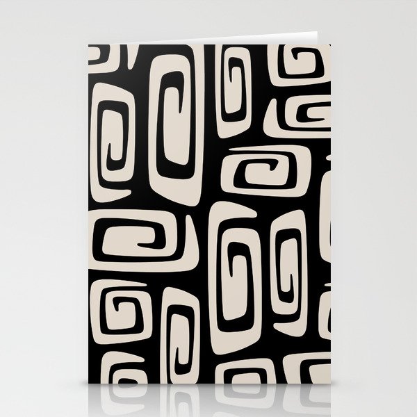Mid Century Modern Cosmic Abstract 527 Black and Linen White Stationery Card Gallery Image 1