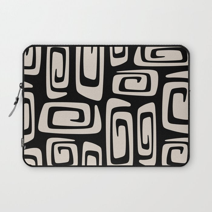 Mid Century Modern Cosmic Abstract 527 Black and Linen White Laptop Sleeve Gallery Image 1