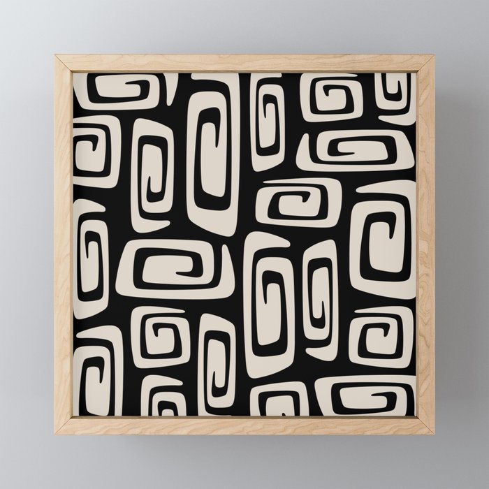 Mid Century Modern Cosmic Abstract 527 Black and Linen White Mini Art Print Gallery Image 1