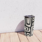Mid Century Modern Cosmic Abstract 527 Black and Linen White Travel Mug Gallery Image 4