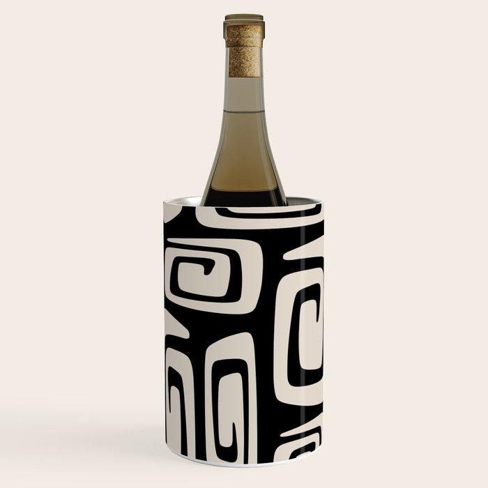 Mid Century Modern Cosmic Abstract 527 Black and Linen White Wine Chiller Gallery Image 3