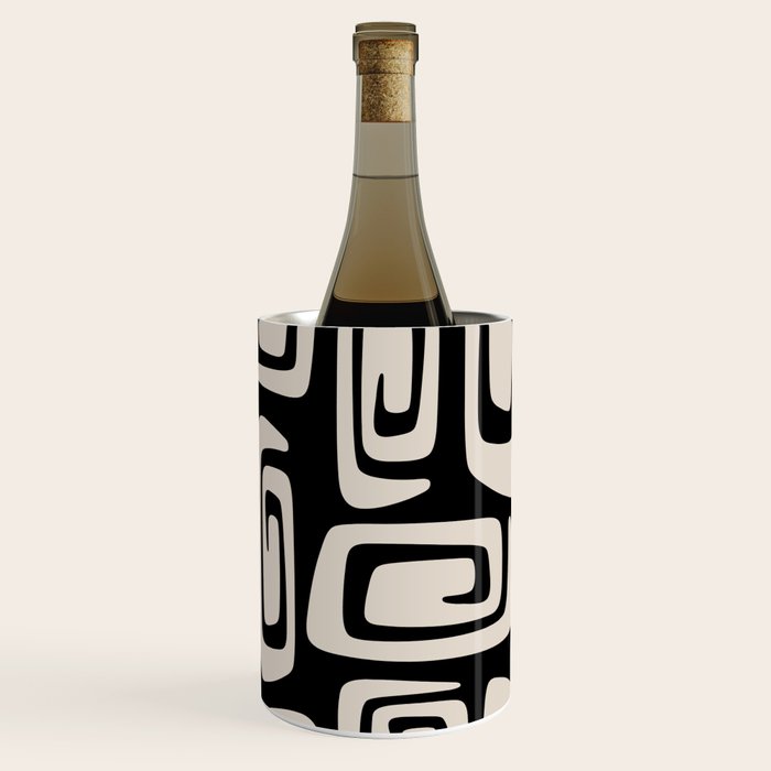 Mid Century Modern Cosmic Abstract 527 Black and Linen White Wine Chiller Gallery Image 2