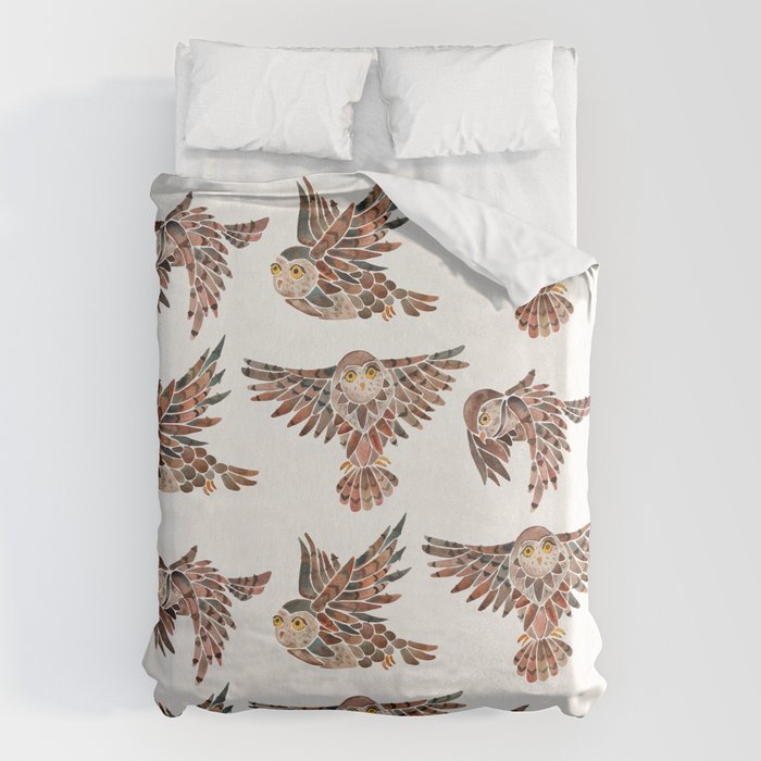 Owls in Flight - Brown Palette Duvet Cover Gallery Image 1