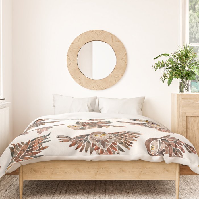 Owls in Flight - Brown Palette Duvet Cover Gallery Image 3