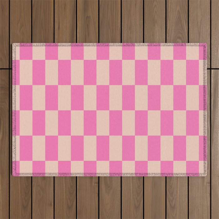 Pink Pop Checkered Grid Outdoor Rug Gallery Image 1