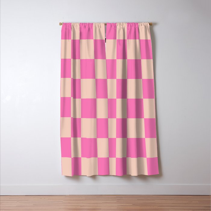 Pink Pop Checkered Grid Window Curtain Gallery Image 3