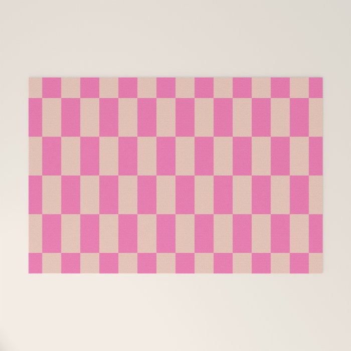 Pink Pop Checkered Grid Welcome Mat Gallery Image 1