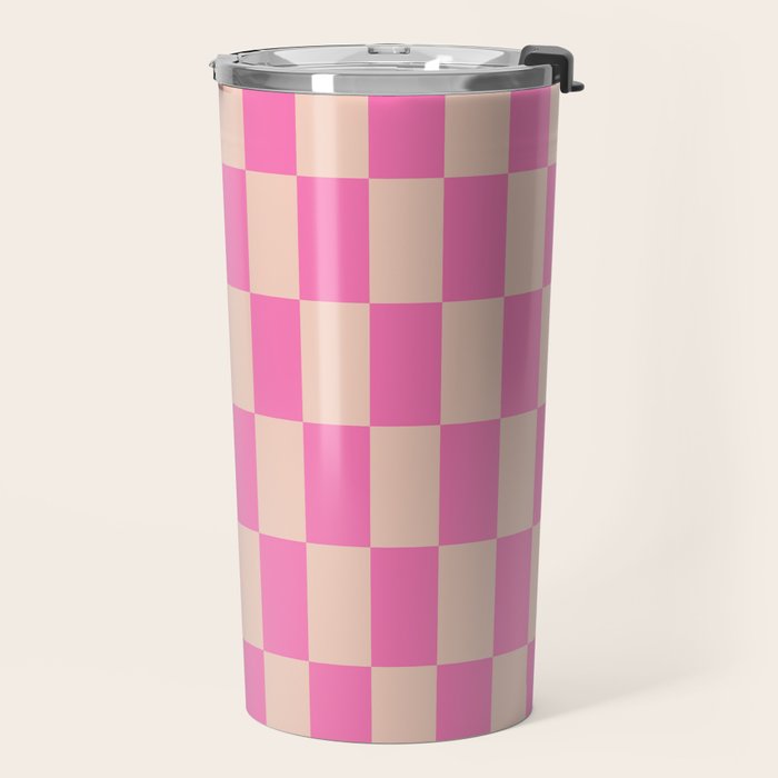 Pink Pop Checkered Grid Travel Mug Gallery Image 2