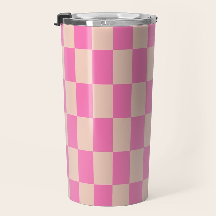 Pink Pop Checkered Grid Travel Mug Gallery Image 3